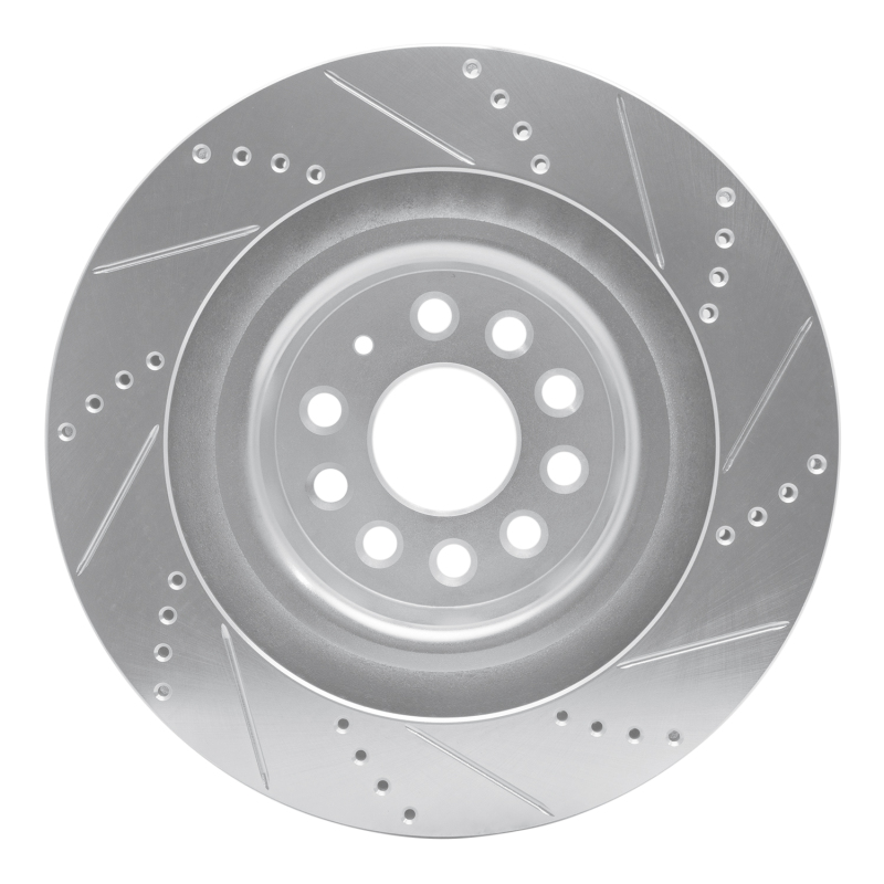 Tesla Model S Brake Rotor (1) - Rear Left - R1 Concepts - Drilled & Slotted - Silver - `12-`21